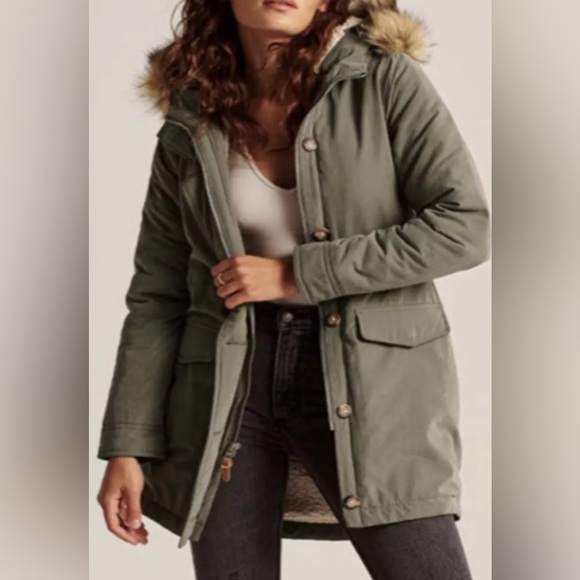 ABERCROMBIE & FITCH SHERPA LINED MILITARY PARKA JACKET COAT - Picture 3 of 8